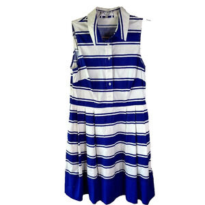 Milly Dress Cobalt Blue/White Striped Sleeveless Side Zip Pocket Dress Womens 10